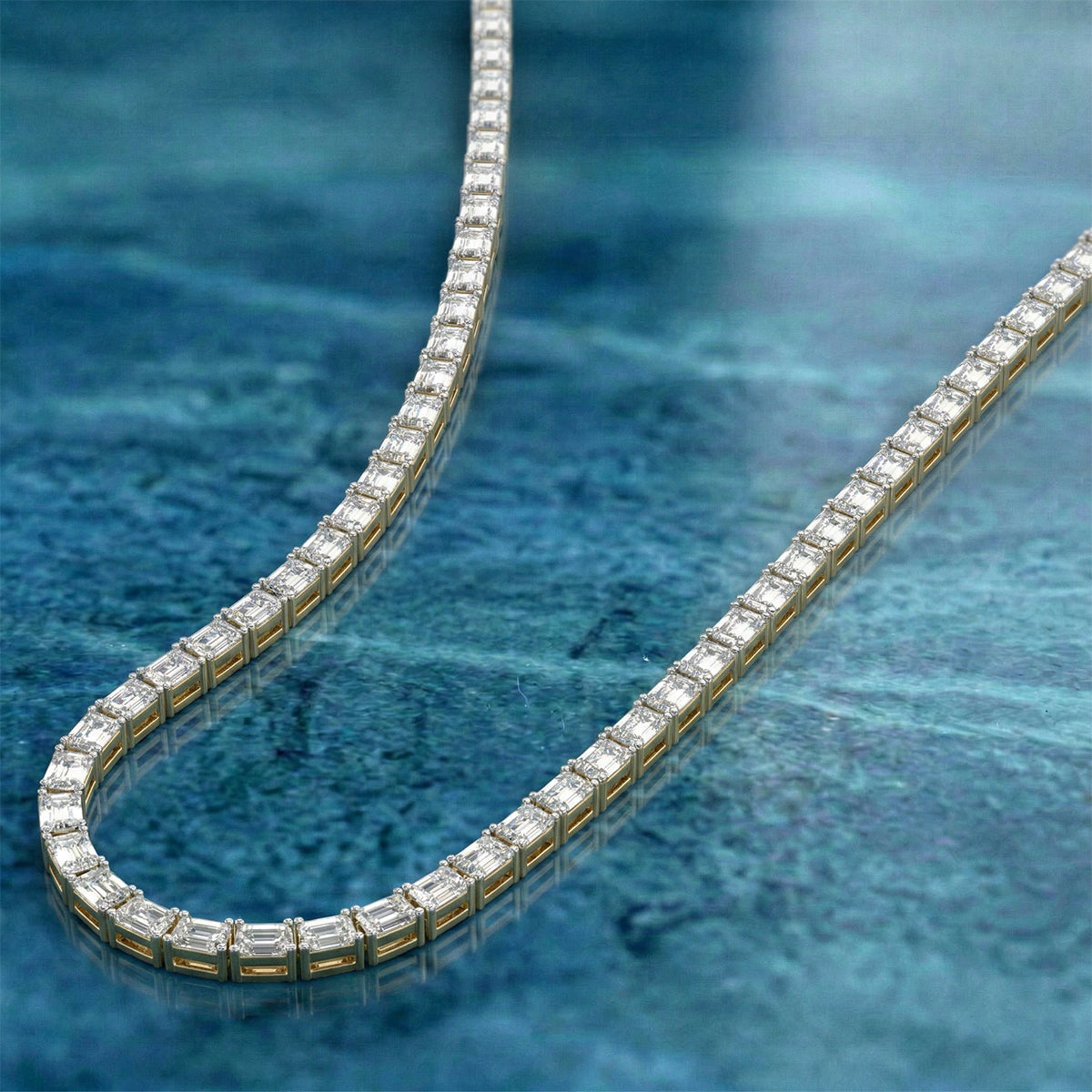 20.16 Carat 14K Gold Emerald-Cut Tennis Necklace
