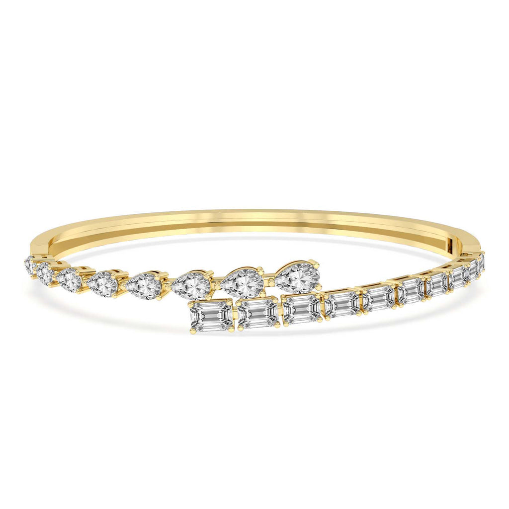 4.92 Carat 14K Gold Baguette and Pear-Shaped Bangle Bracelet