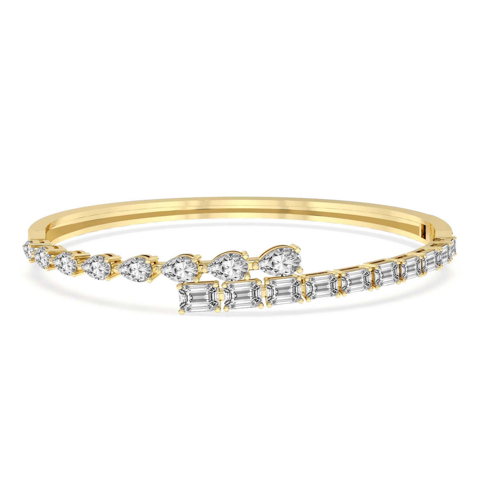 4.92 Carat 14K Gold Baguette and Pear-Shaped Bangle Bracelet