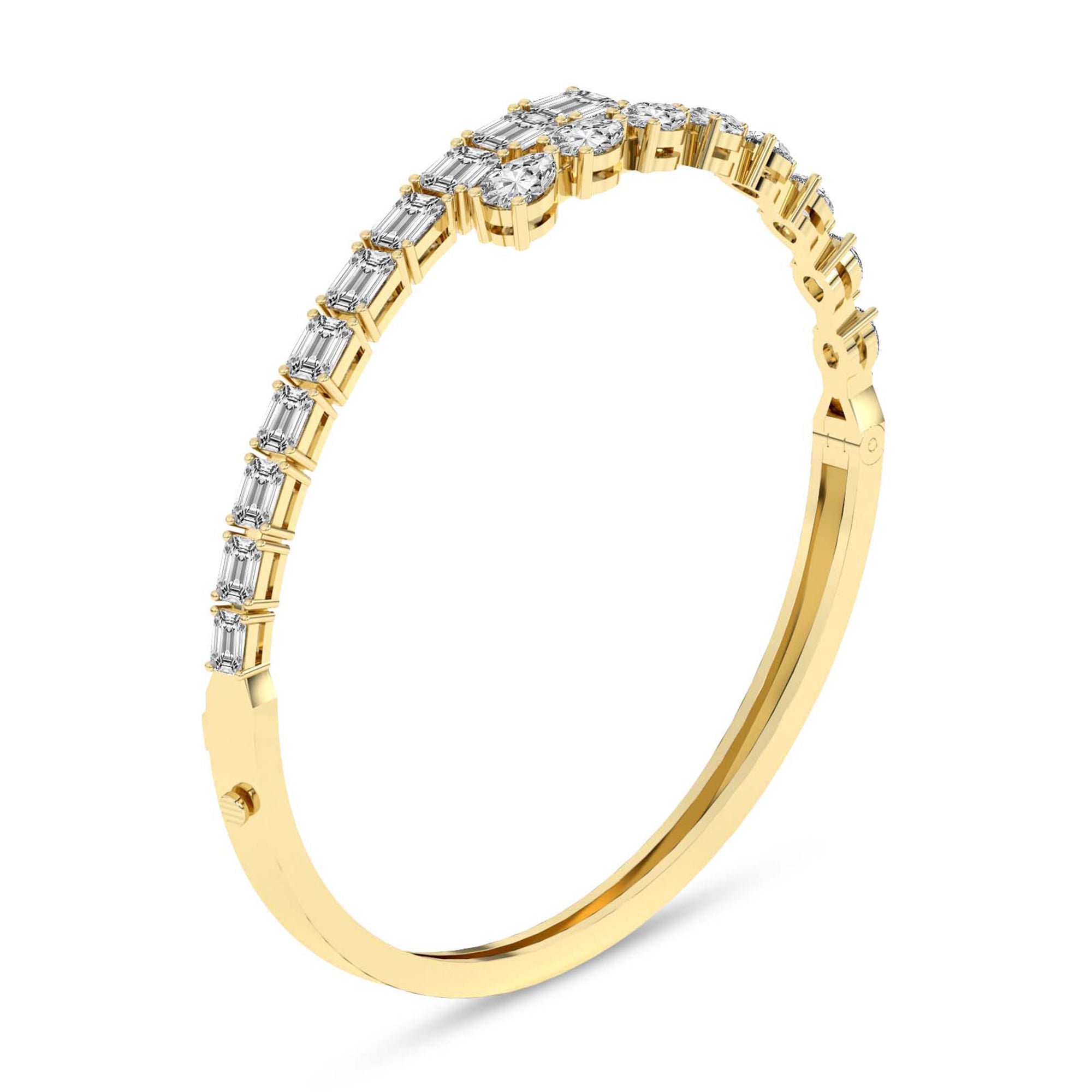 4.92 Carat 14K Gold Baguette and Pear-Shaped Bangle Bracelet