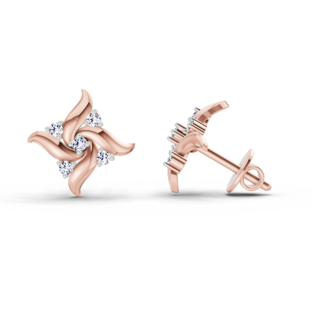0.1 Carat Floral Stud Earrings 14K - Rose Gold