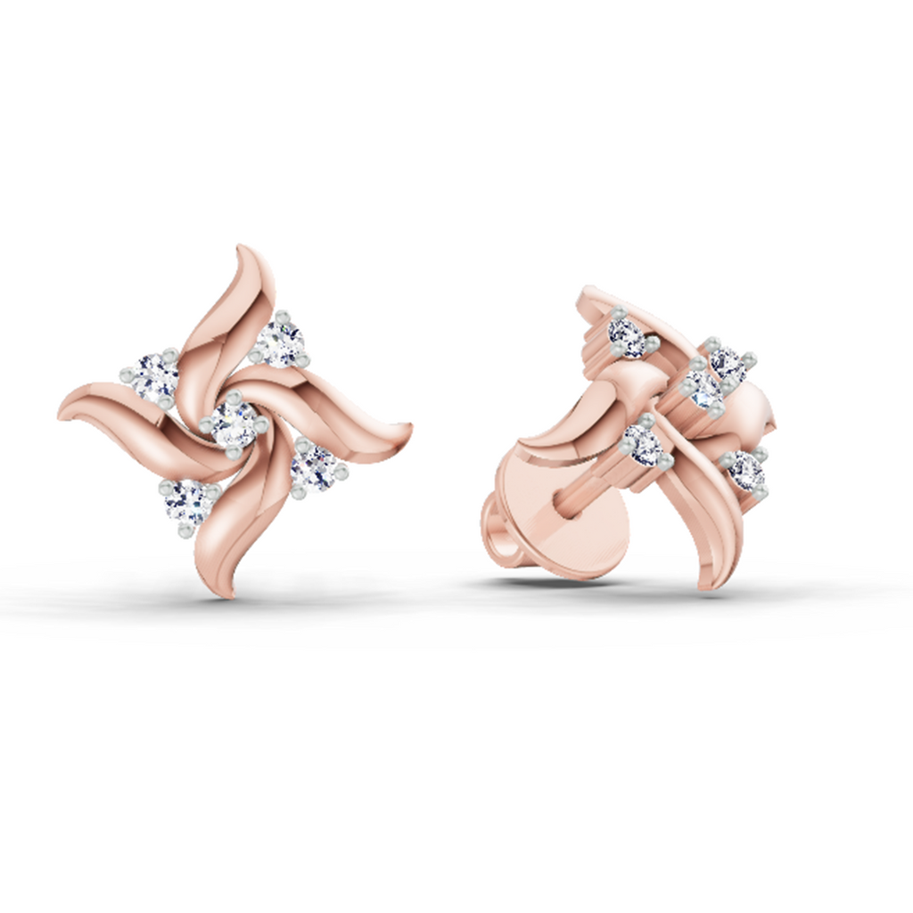 0.1 Carat Floral Stud Earrings 14K - Rose Gold