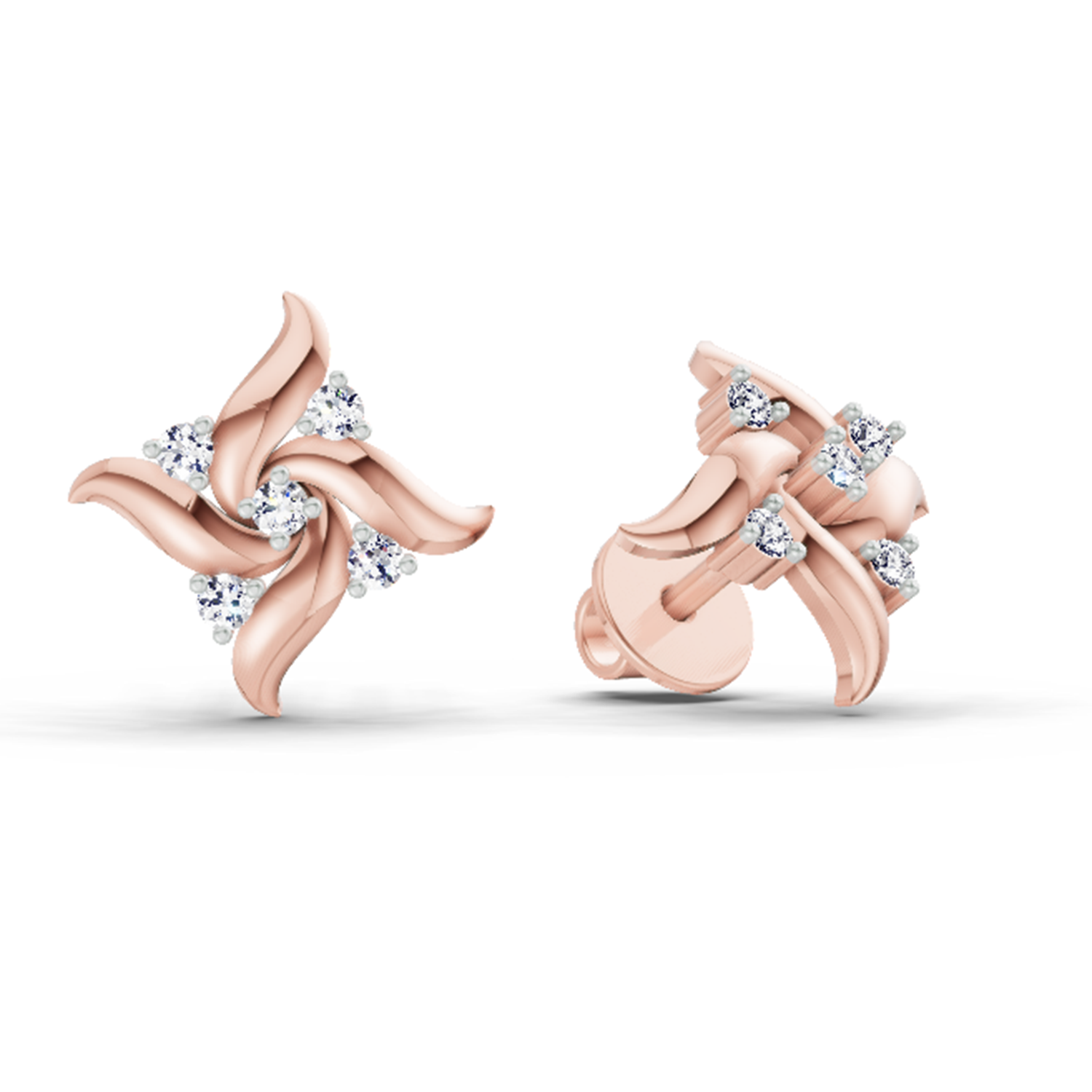 0.1 Carat Floral Stud Earrings 14K - Rose Gold