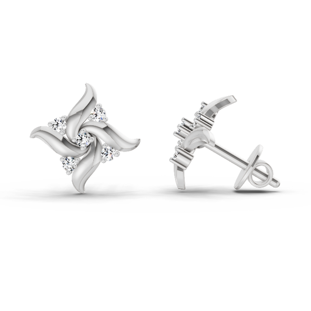 0.1 Carat Floral Stud Earrings 14K - White Gold
