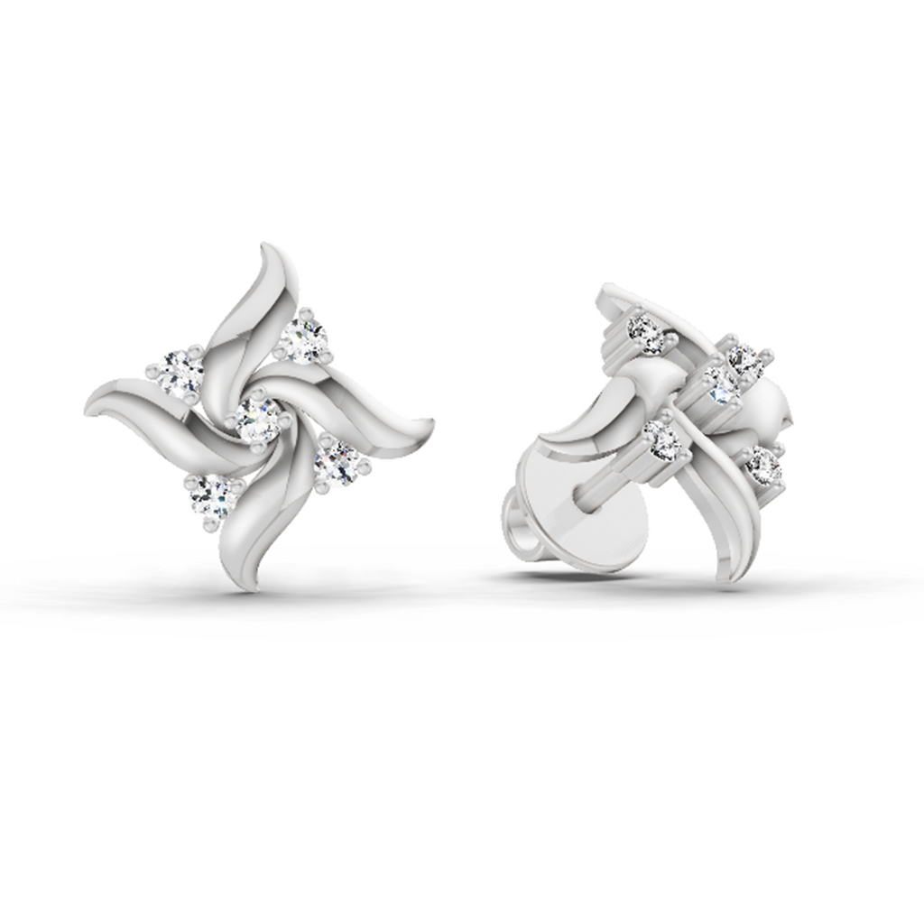 0.1 Carat Floral Stud Earrings 14K - White Gold