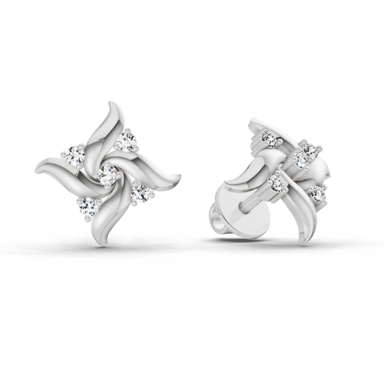 0.1 Carat Floral Stud Earrings 14K - White Gold