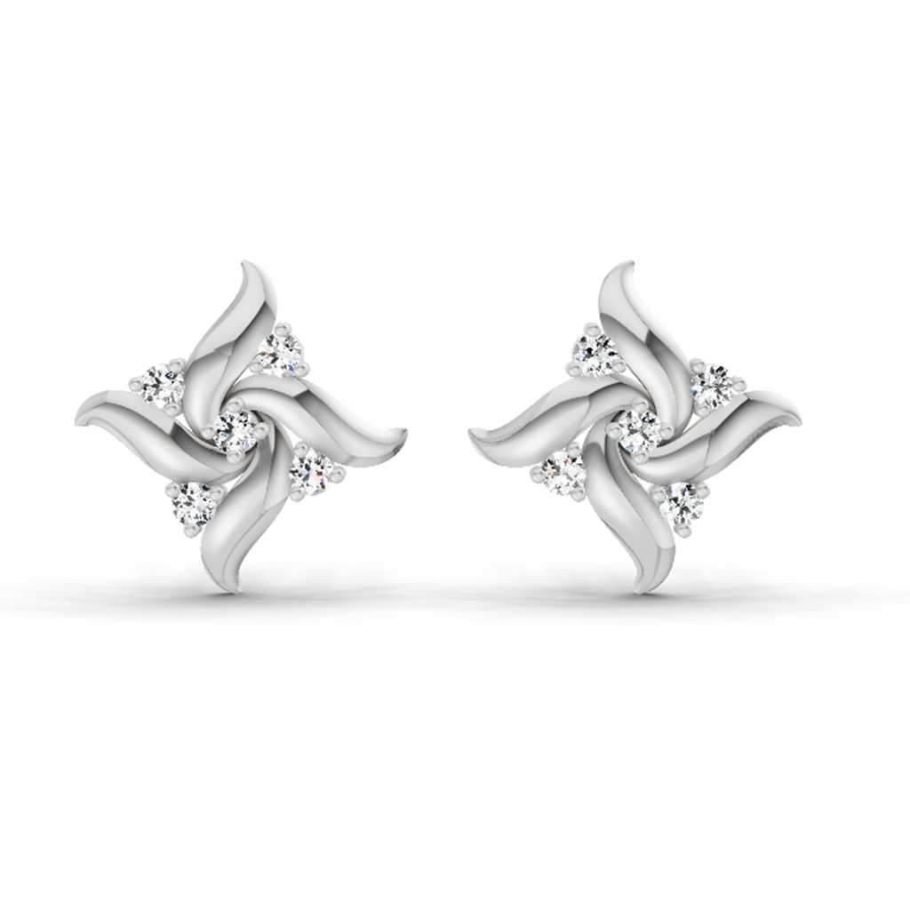 0.1 Carat Floral Stud Earrings 14K - White Gold