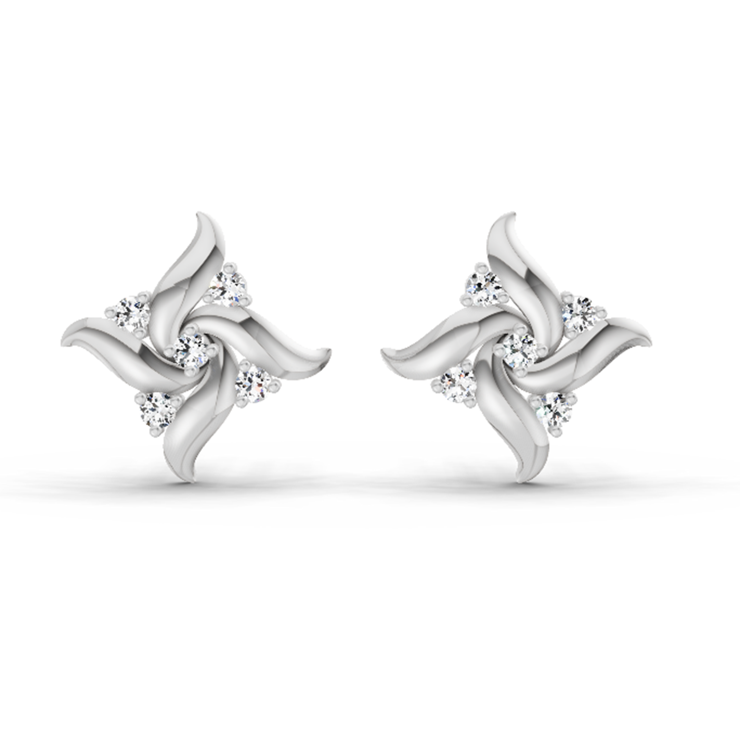0.1 Carat Floral Stud Earrings 14K - White Gold