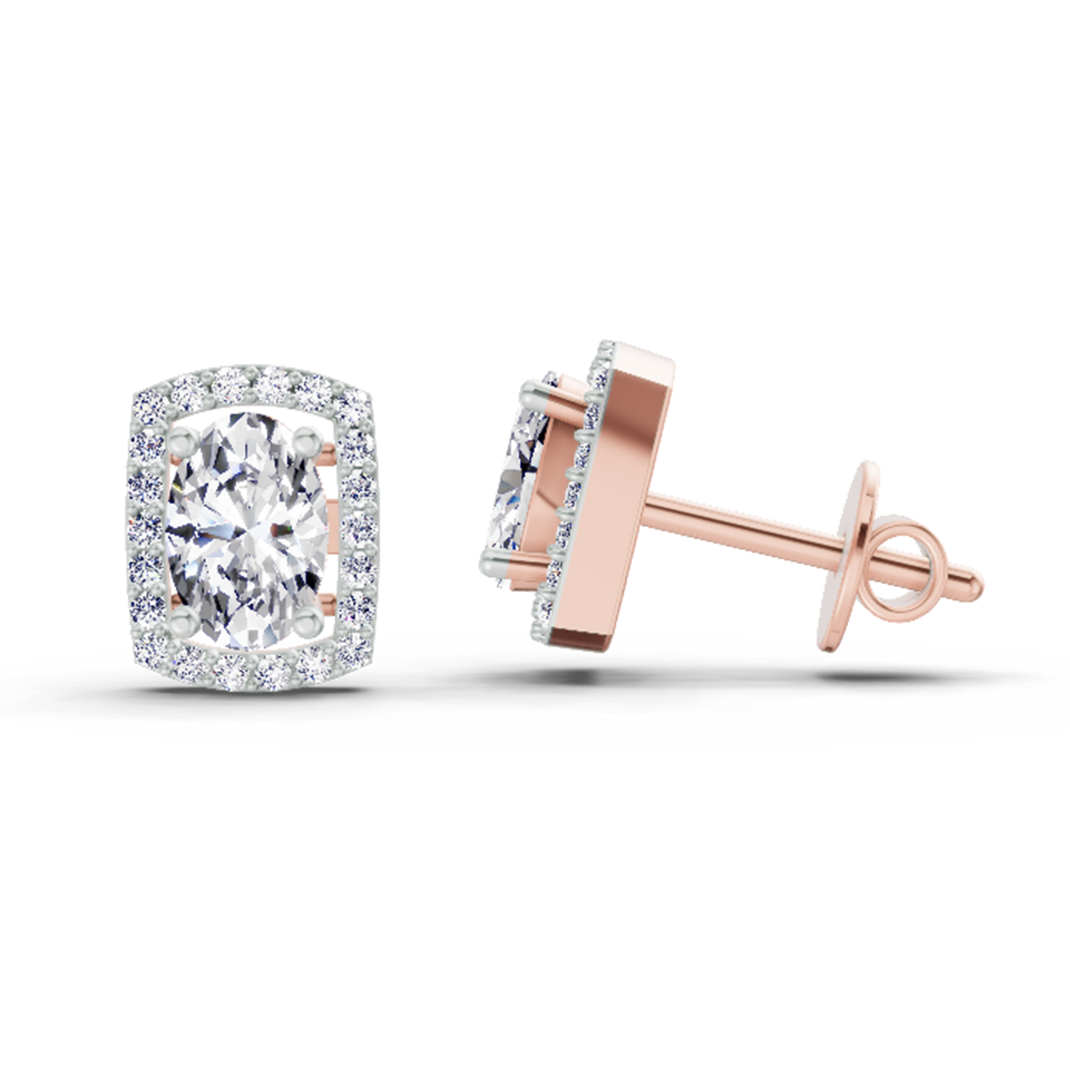 1.22 Ct Oval Shape Earrings 14K - Rose Gold
