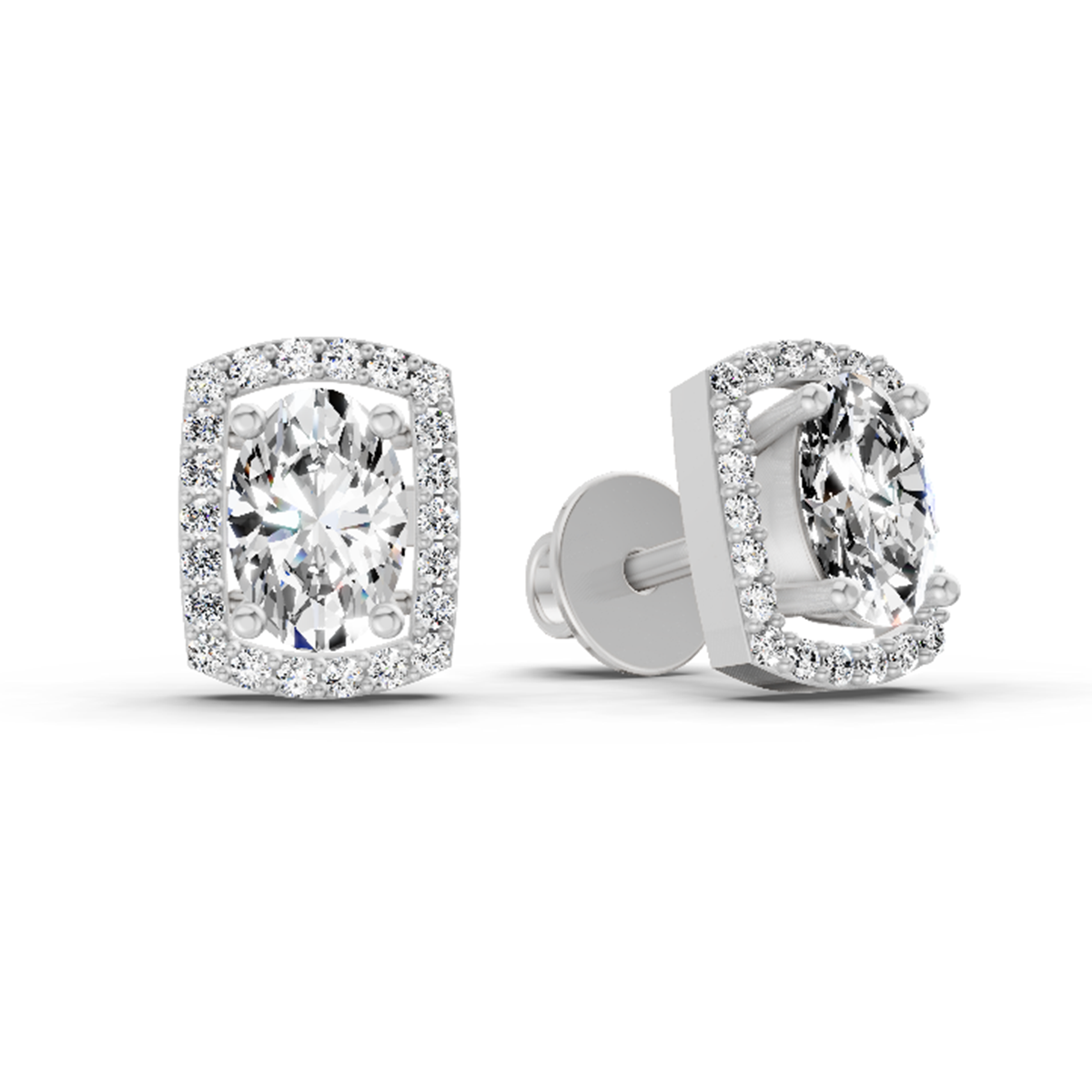 1.22 Ct Oval Shape Earrings 14K - White Gold