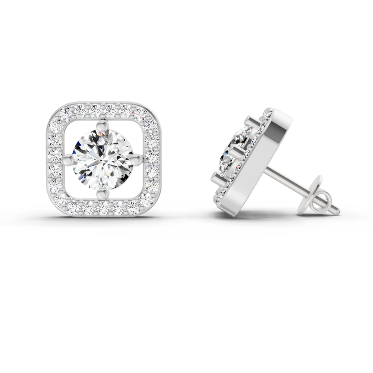 1.9 Carat Round Stud Earrings 14K - White Gold