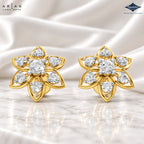Arias by Lara Six-Petal Diamond Flower Gold Earrings