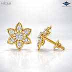 Arias by Lara Six-Petal Diamond Flower Gold Earrings