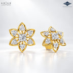 Arias by Lara Six-Petal Diamond Flower Gold Earrings