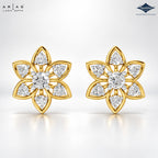 Arias by Lara Six-Petal Diamond Flower Gold Earrings