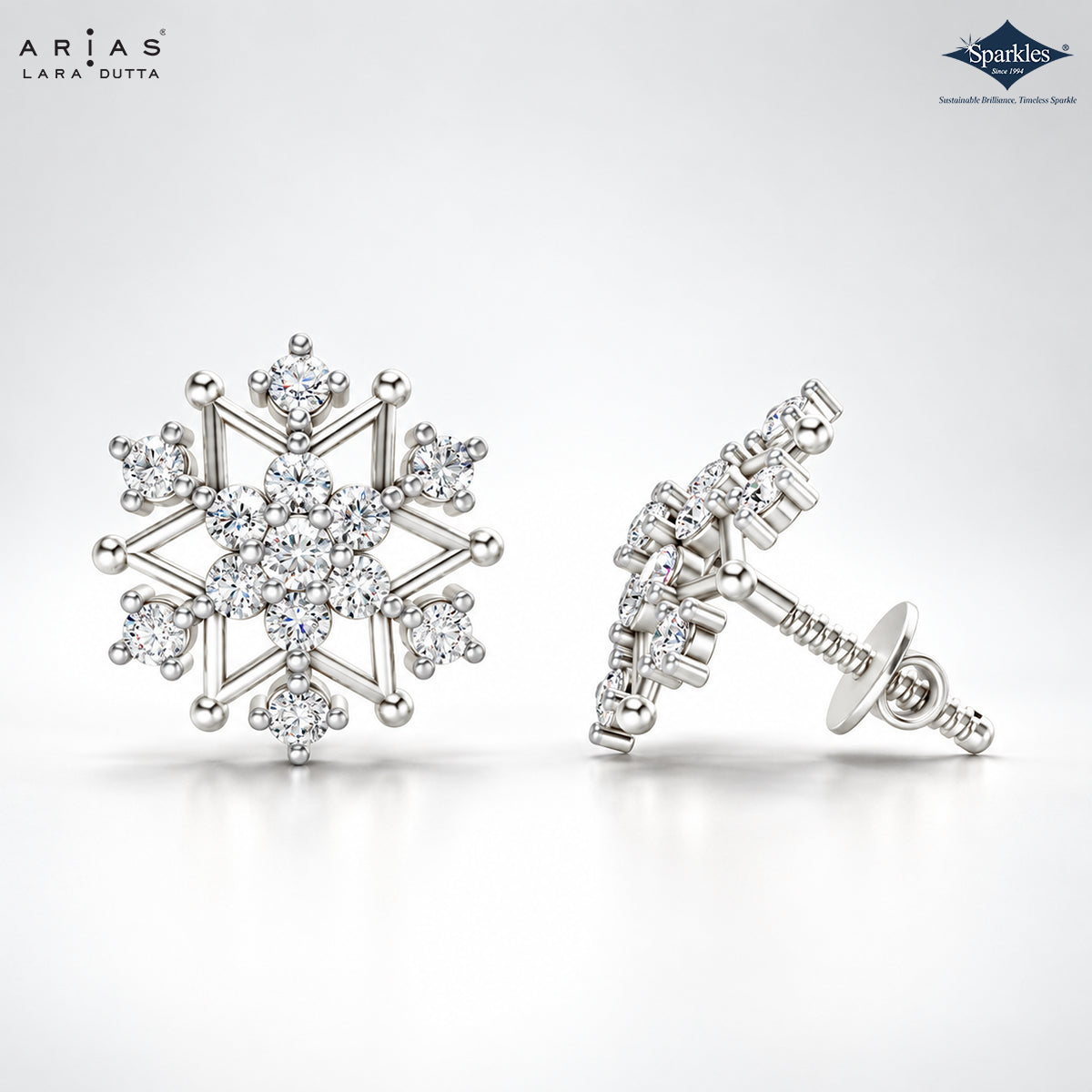 Arias by Lara Ornate Snowflake Diamond Stud Earrings