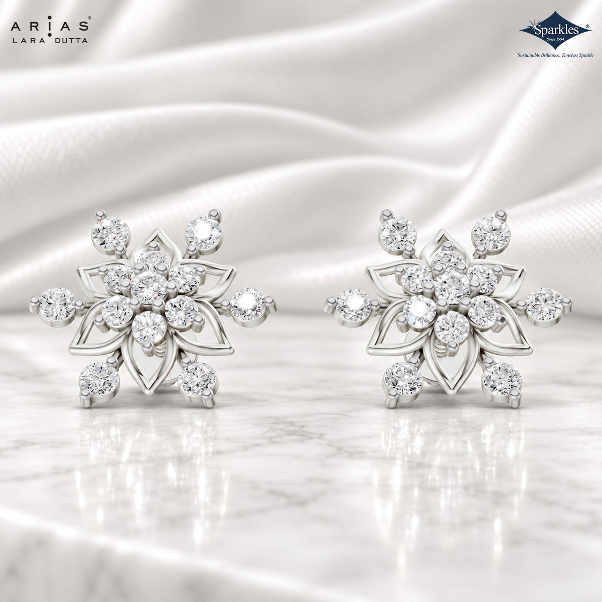 Arias by Lara Floral Diamond Petal Accent Stud Earrings