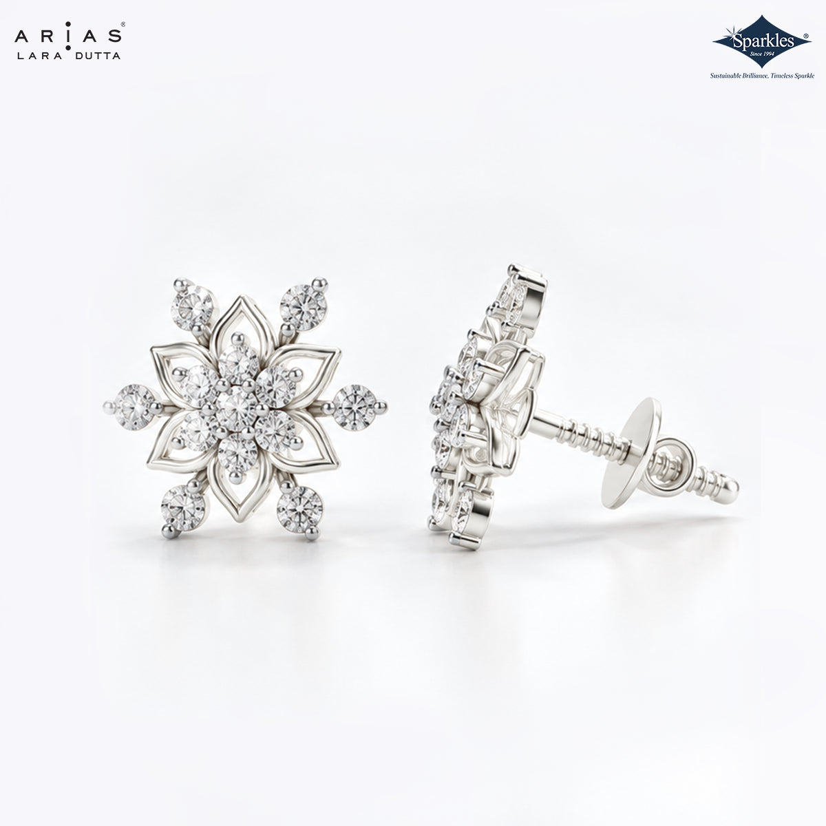 Arias by Lara Floral Diamond Petal Accent Stud Earrings