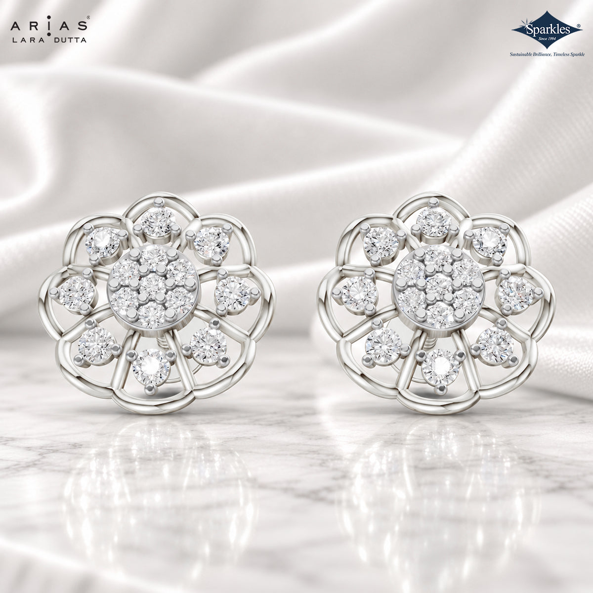 Arias by Lara Vintage Bloom Diamond Lattice Studs