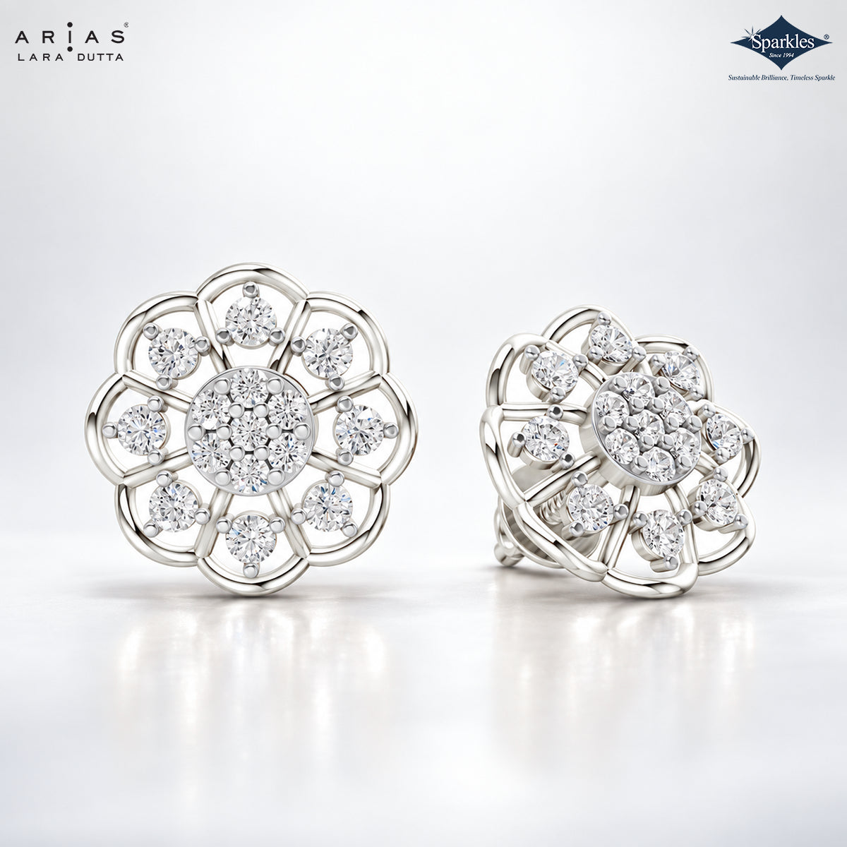 Arias by Lara Vintage Bloom Diamond Lattice Studs