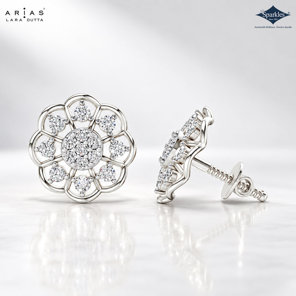 Arias by Lara Vintage Bloom Diamond Lattice Studs
