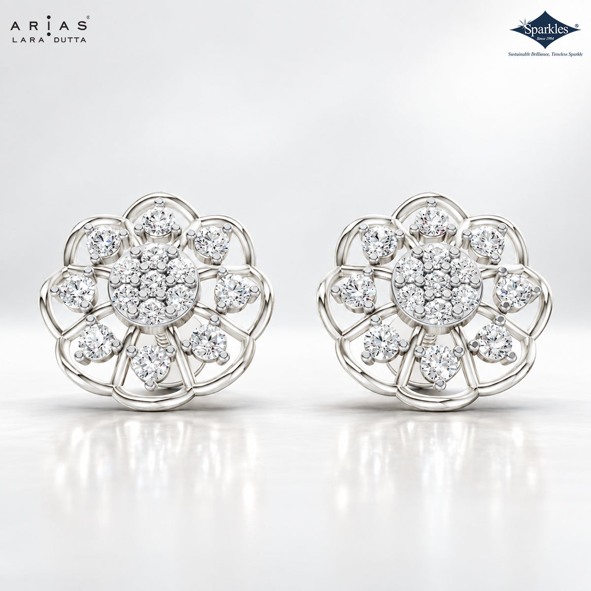 Arias by Lara Vintage Bloom Diamond Lattice Studs