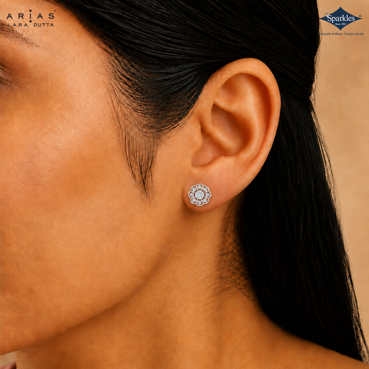 Arias by Lara Vintage Bloom Diamond Lattice Studs