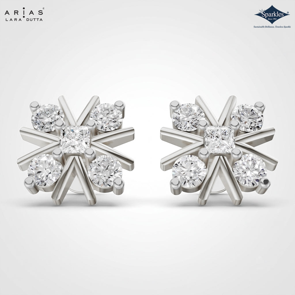 Arias by Lara Geometric Starburst Diamond Cluster Stud Earrings