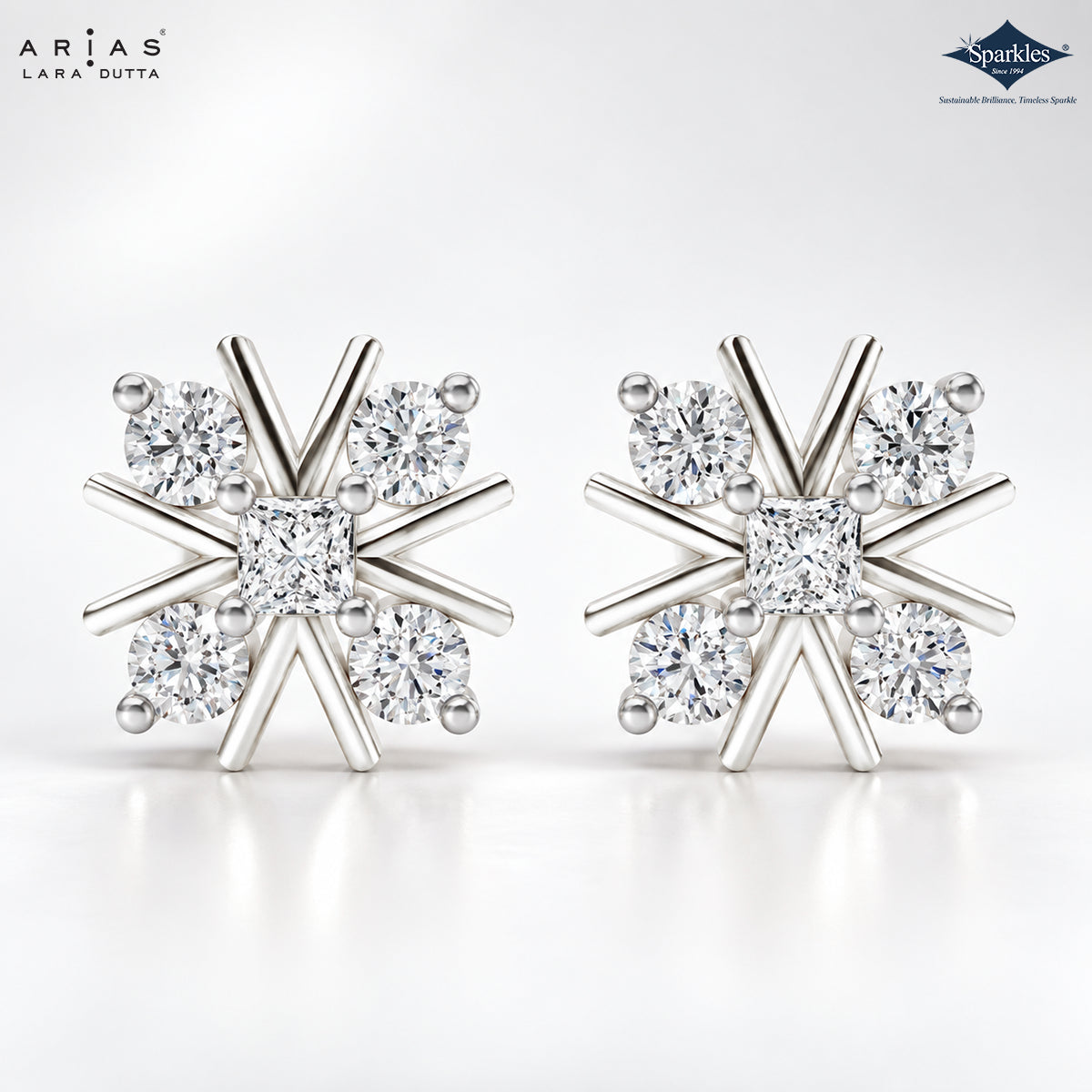 Arias by Lara Geometric Starburst Diamond Cluster Stud Earrings