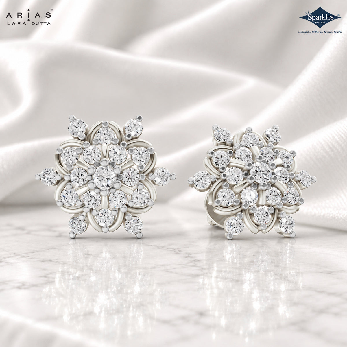 Arias by Lara Multi-Tier Floral Diamond Cluster Stud Earrings