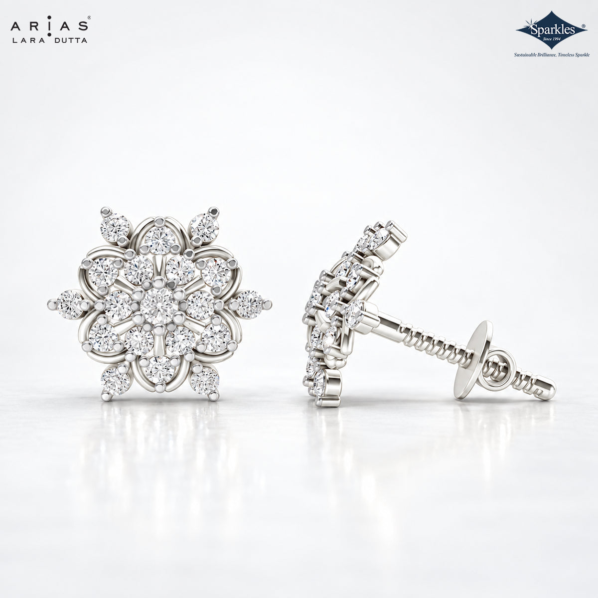 Arias by Lara Multi-Tier Floral Diamond Cluster Stud Earrings