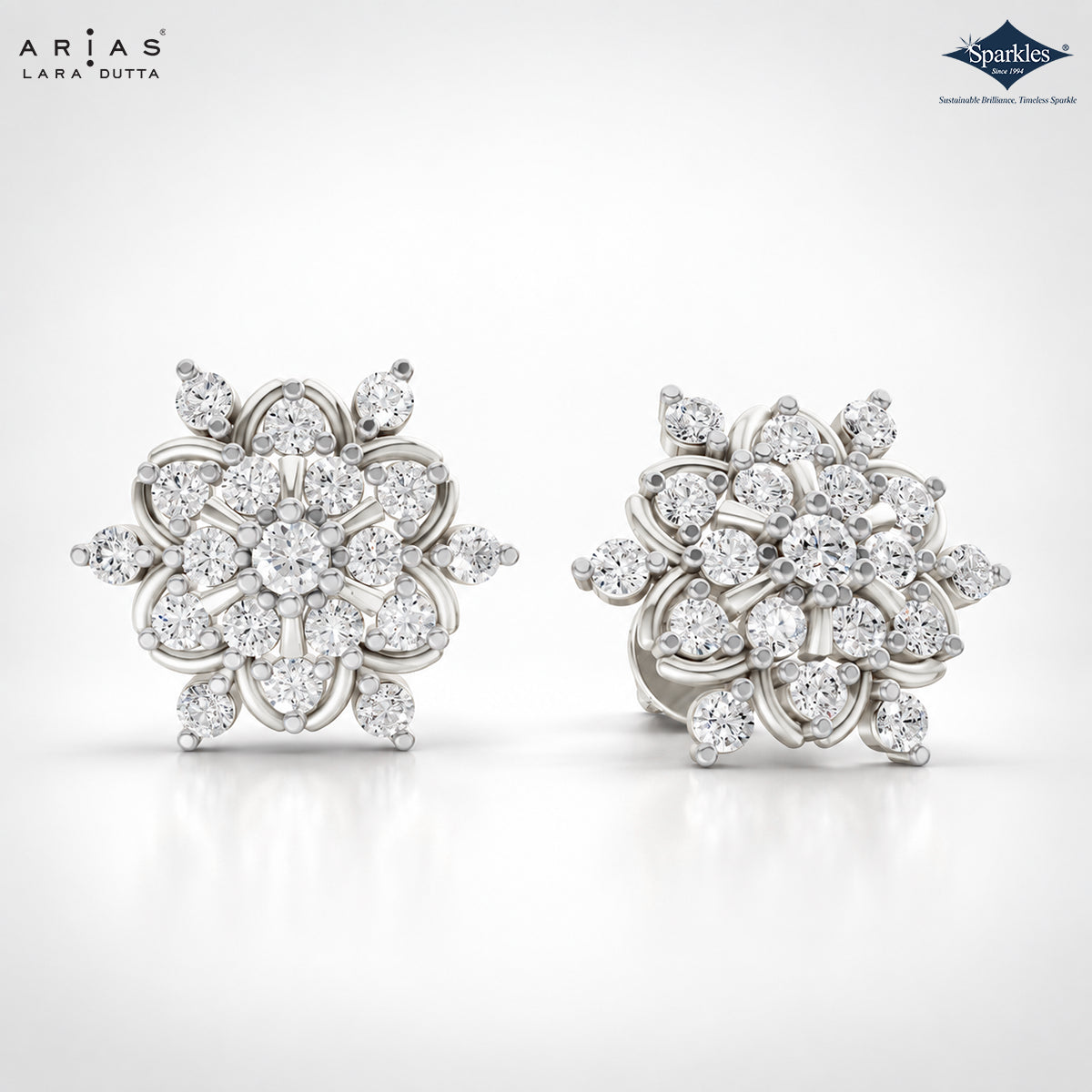 Arias by Lara Multi-Tier Floral Diamond Cluster Stud Earrings