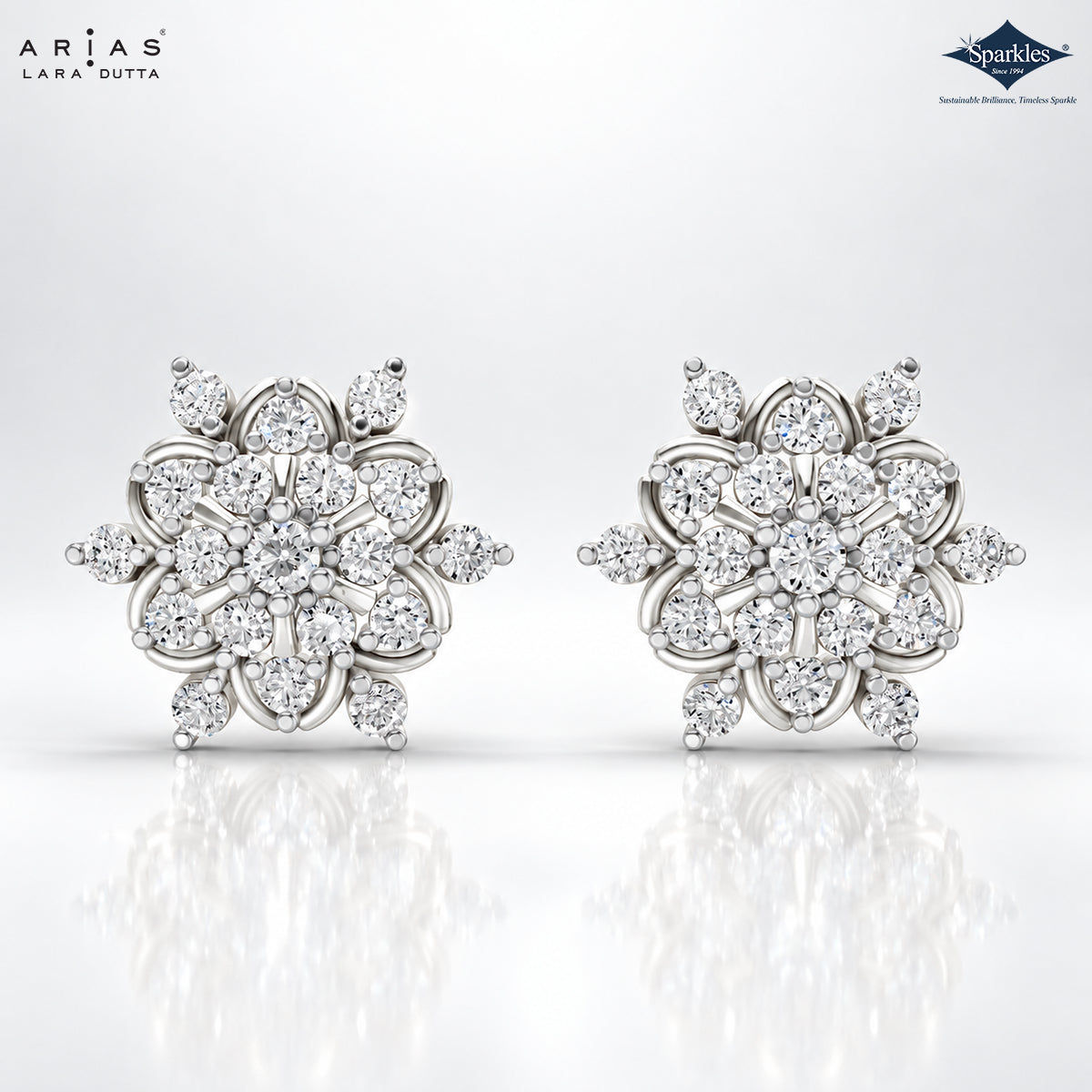 Arias by Lara Multi-Tier Floral Diamond Cluster Stud Earrings