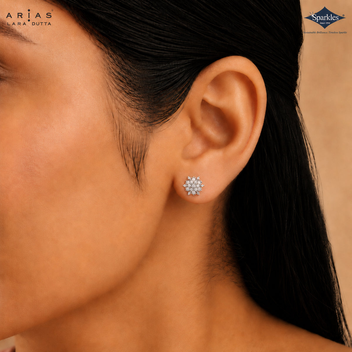 Arias by Lara Multi-Tier Floral Diamond Cluster Stud Earrings