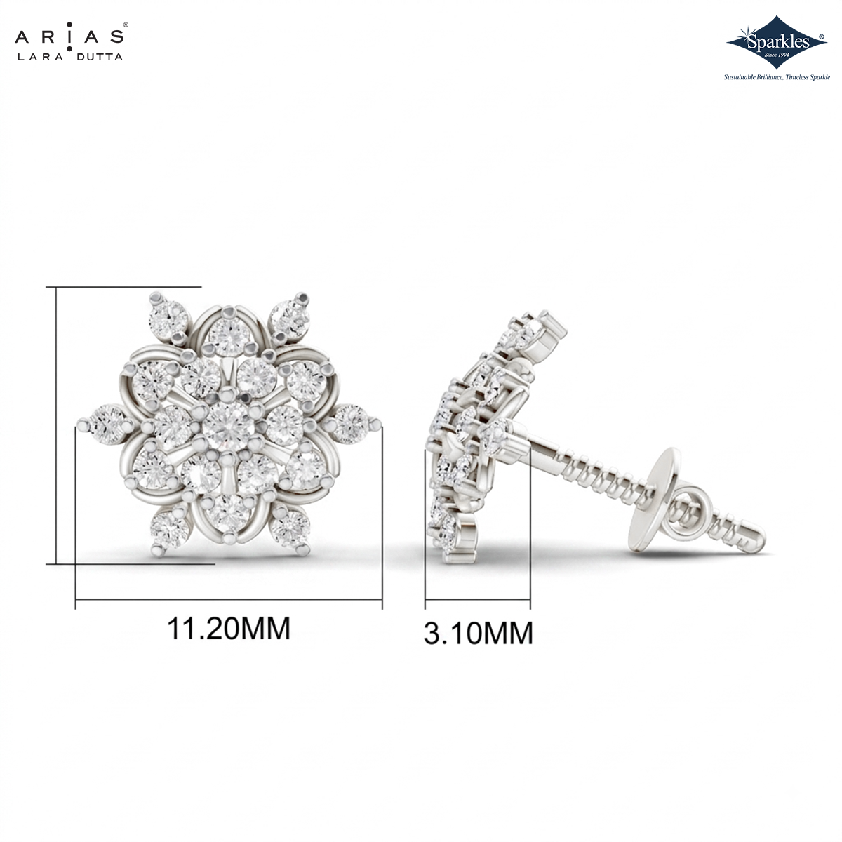 Arias by Lara Multi-Tier Floral Diamond Cluster Stud Earrings