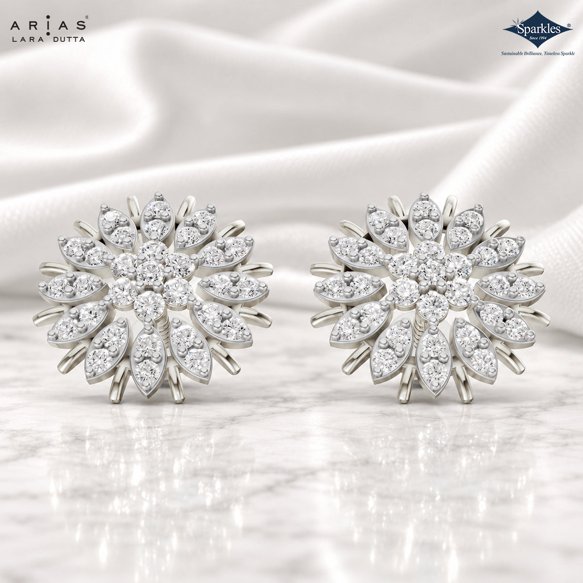 Arias by Lara Marquise-Style Petal Diamond Sunflower Stud Earrings