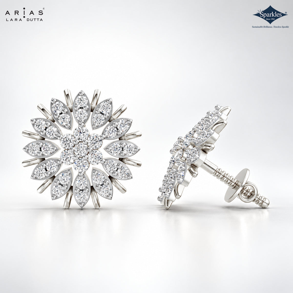 Arias by Lara Marquise-Style Petal Diamond Sunflower Stud Earrings