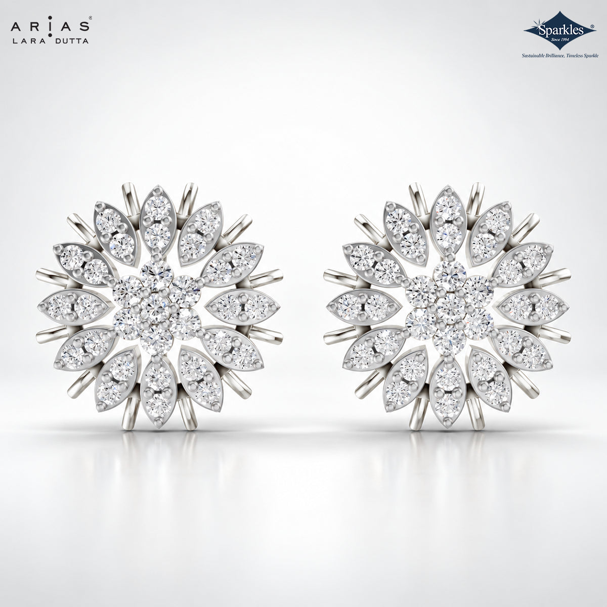 Arias by Lara Marquise-Style Petal Diamond Sunflower Stud Earrings