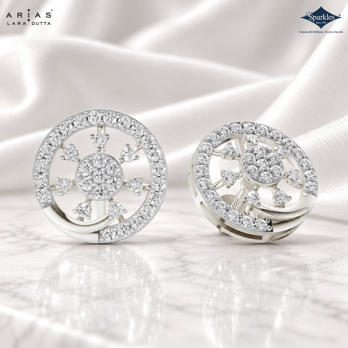 Arias by Lara Openwork Wheel Diamond Halo Stud Earrings