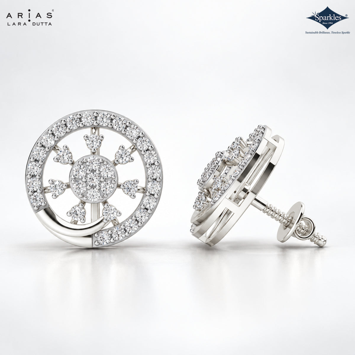 Arias by Lara Openwork Wheel Diamond Halo Stud Earrings