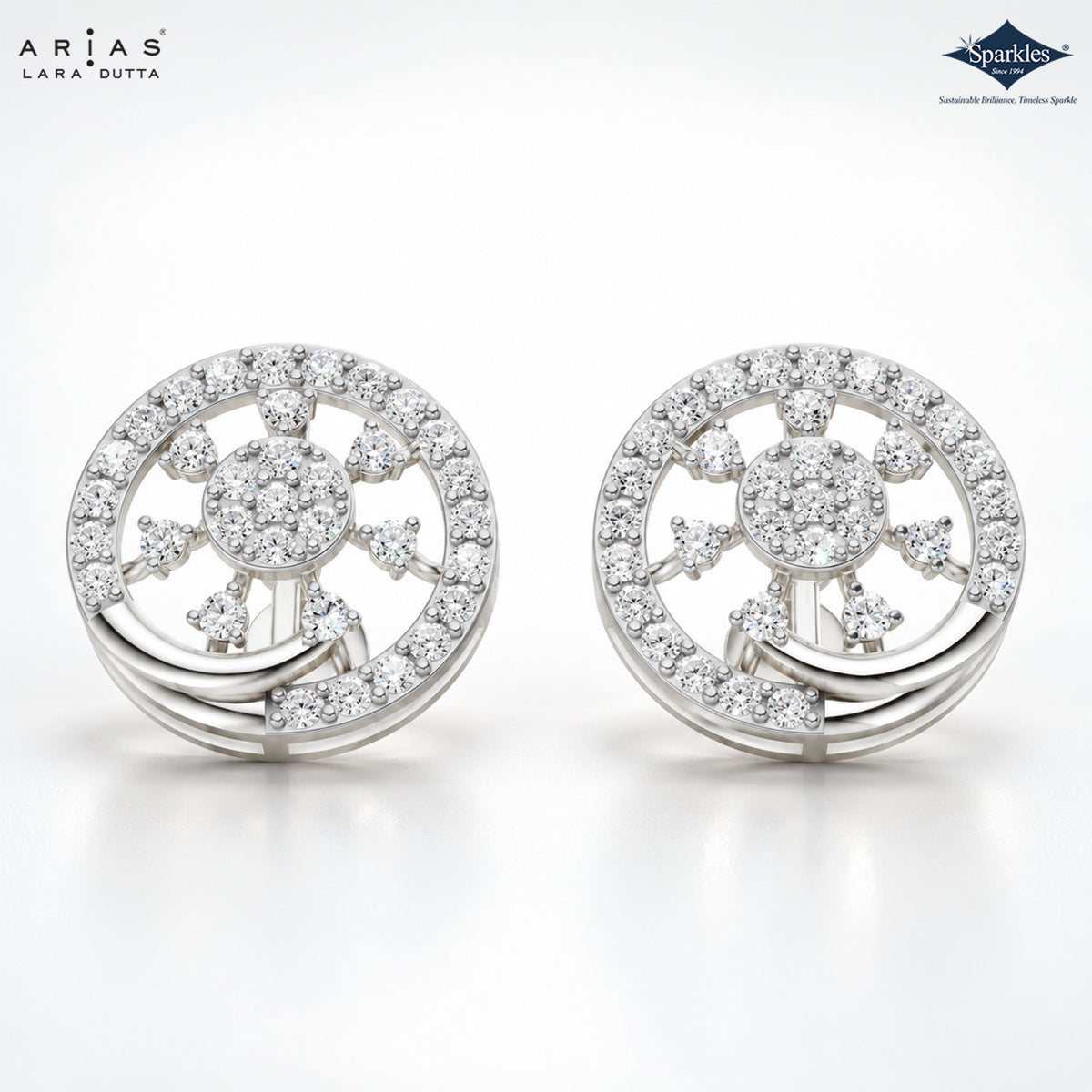 Arias by Lara Openwork Wheel Diamond Halo Stud Earrings