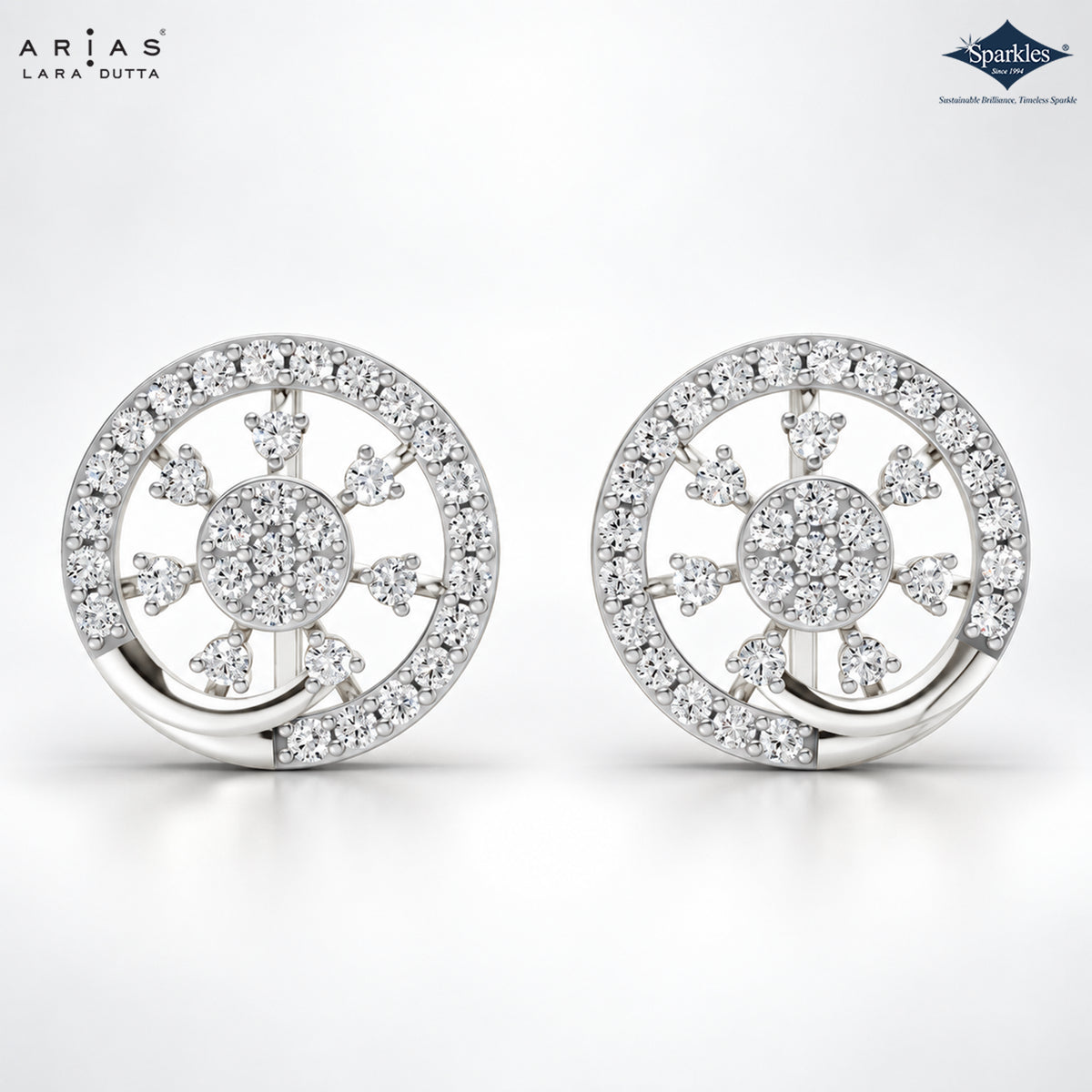 Arias by Lara Openwork Wheel Diamond Halo Stud Earrings