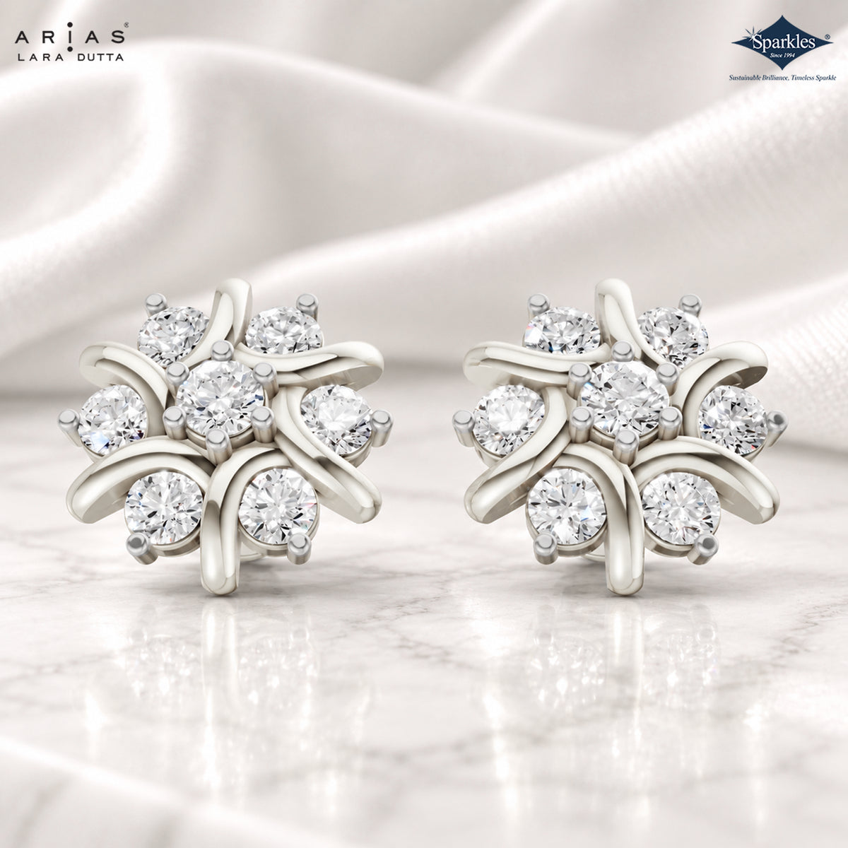 Arias by Lara Whispering Wave Diamond Floral Studs