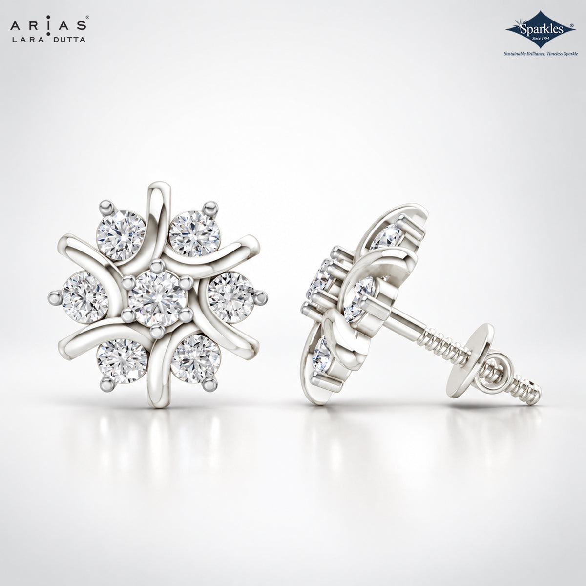 Arias by Lara Whispering Wave Diamond Floral Studs