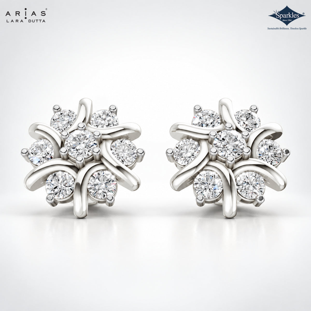 Arias by Lara Whispering Wave Diamond Floral Studs