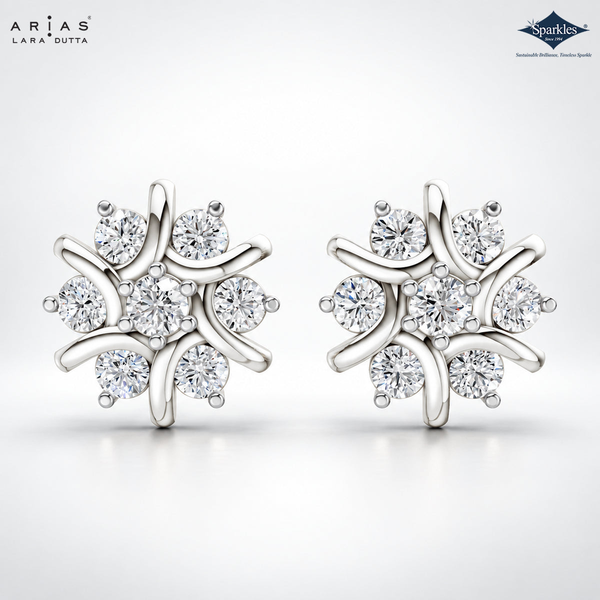 Arias by Lara Whispering Wave Diamond Floral Studs