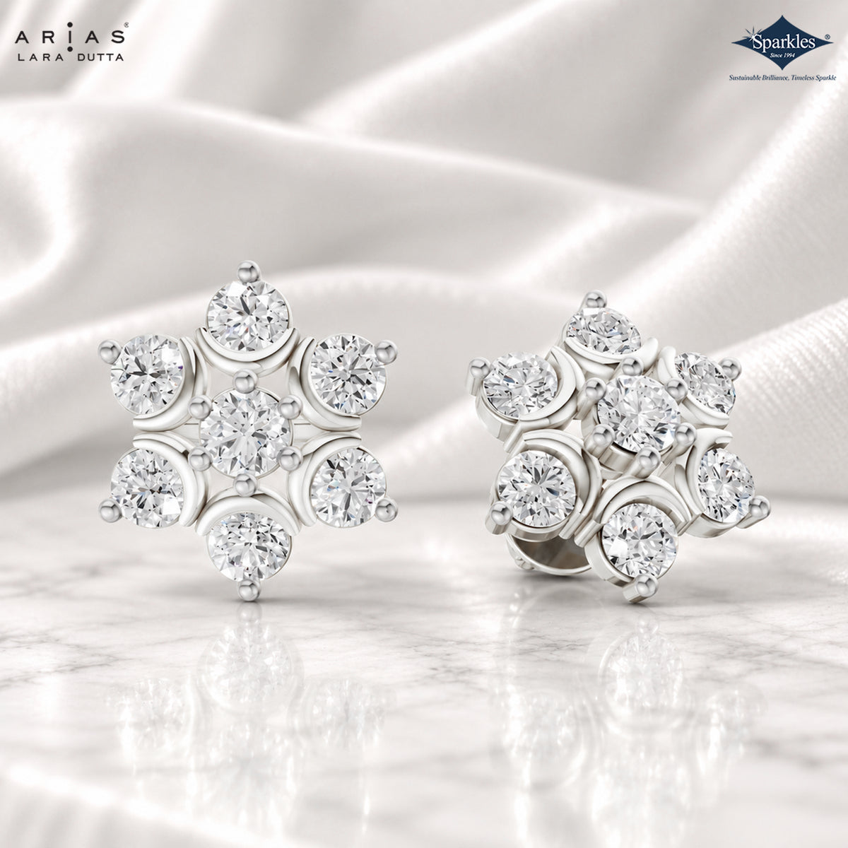 Arias by Lara 7-Stone Flower Cluster Diamond Stud Earrings