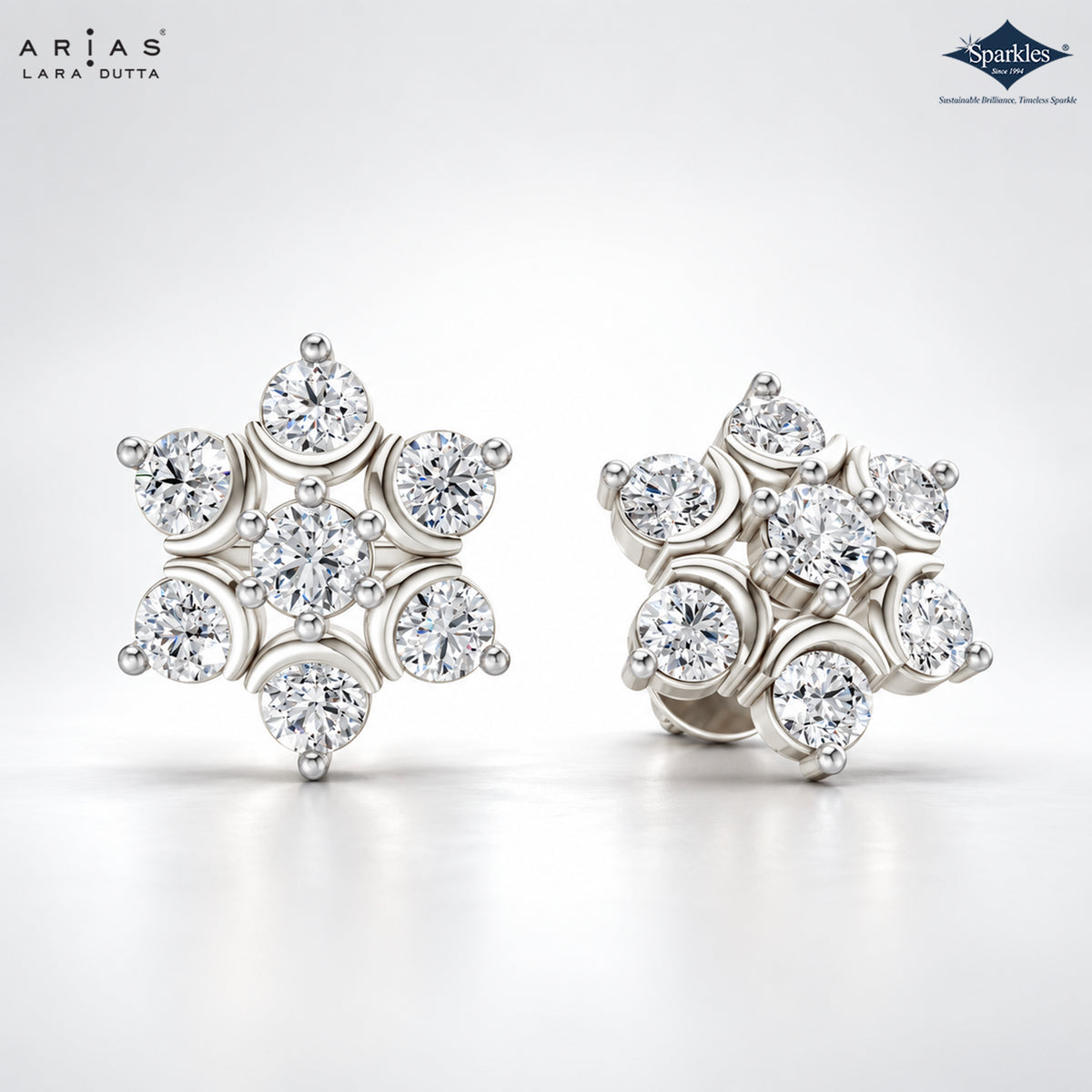 Arias by Lara 7-Stone Flower Cluster Diamond Stud Earrings