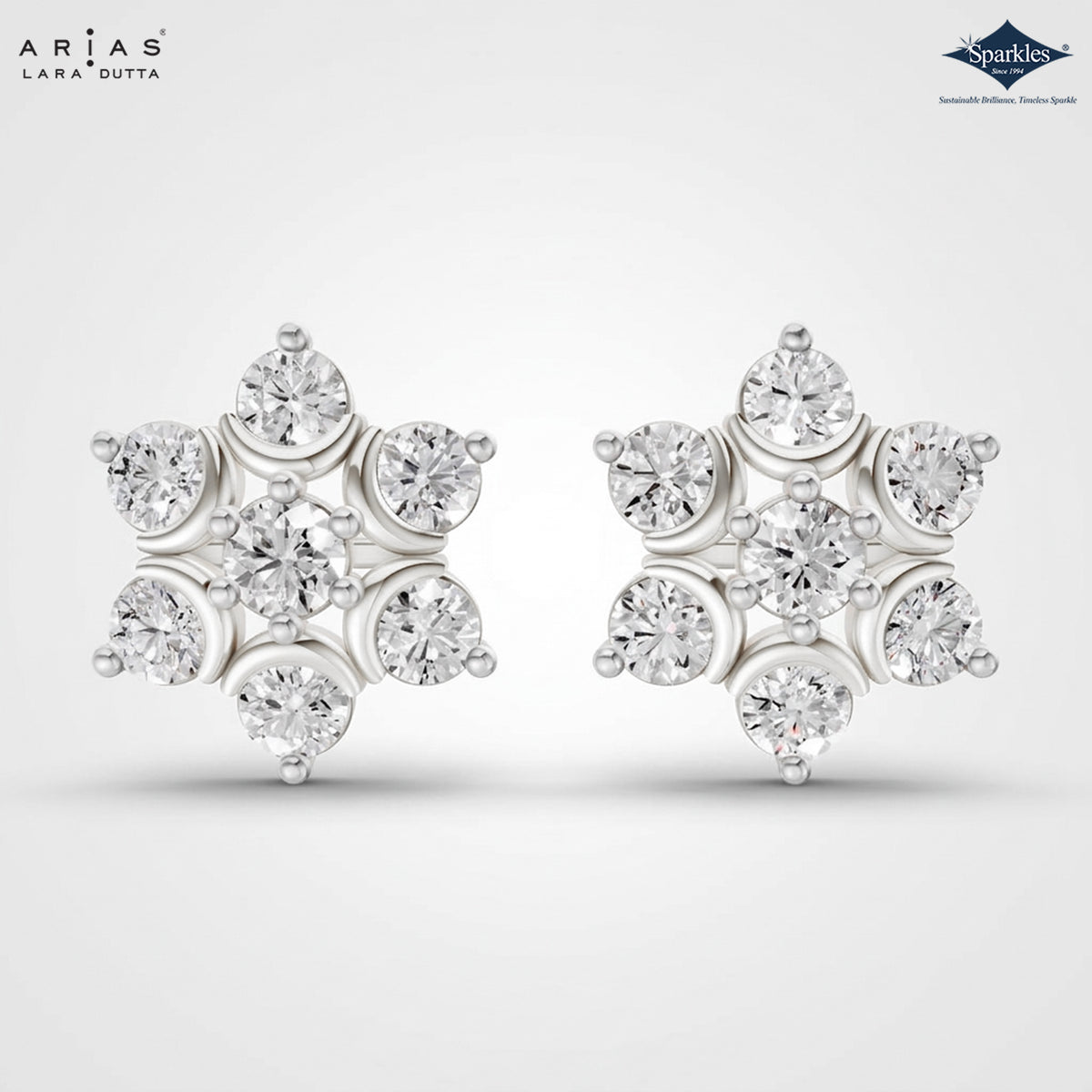 Arias by Lara 7-Stone Flower Cluster Diamond Stud Earrings
