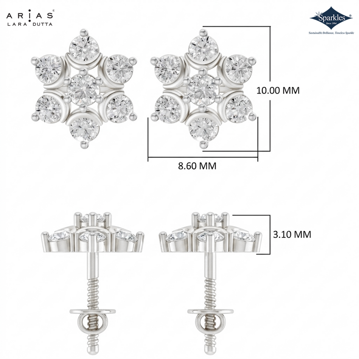 Arias by Lara 7-Stone Flower Cluster Diamond Stud Earrings